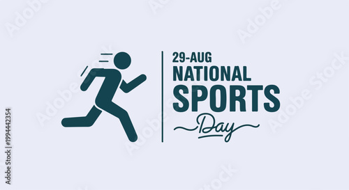 Celebration of National Sports Day with a dynamic running figure and inspiring message for sports enthusiasts