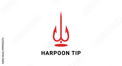 Red Harpoon Tip Logo on White Background, Simple Design.