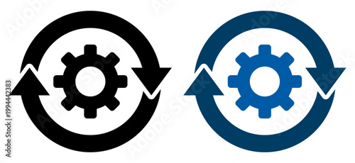 システム更新アイコンセット 歯車と循環矢印のリフレッシュデザイン素材 System Update Icon Set Gear and Circular Arrows Refresh Symbol
