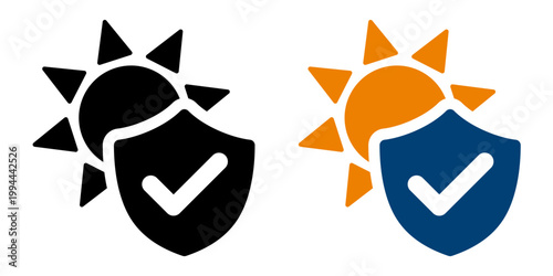 日焼け止めアイコン 紫外線対策と保護シールドのシンプルデザイン素材　Sunscreen Icon UV Protection Shield Sun Safety Symbol Design
