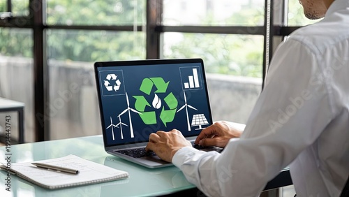 Indoor close-up of environmental consultant assessing esg compliance and sustainability efforts