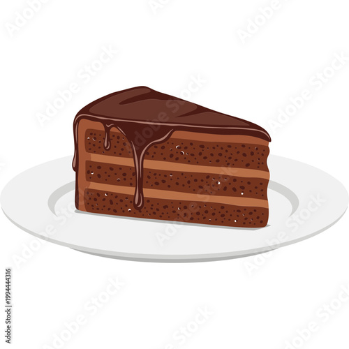 A slice of chocolate cake with chocolate frosting on a white plate indoors
