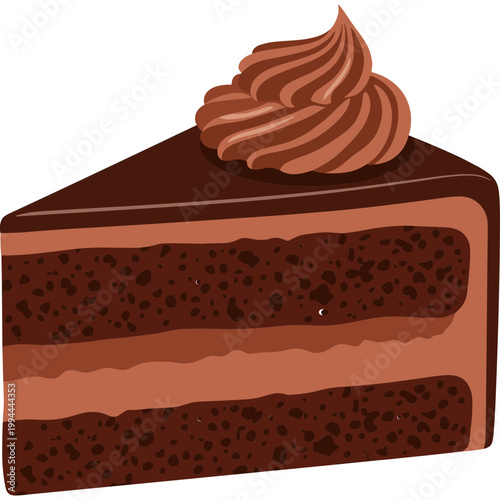 A delicious slice of chocolate cake with creamy frosting topping