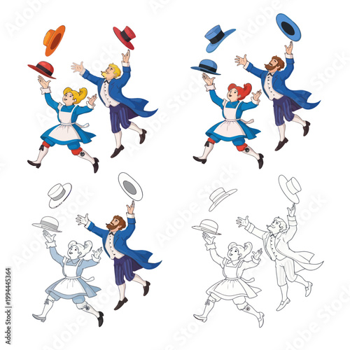 Victorian Children and Man Tossing Hats in Air, Playful Outdoor Scene