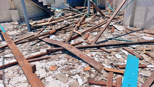 Construction Debris and Wood Scraps, Demolition Waste Texture Background