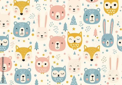 Photography Charming baby animal faces pattern for soft toys and nursery accessories