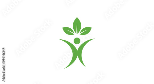 A vibrant green graphic combines a stylized leaf with a human figure representing growth and wellbeing