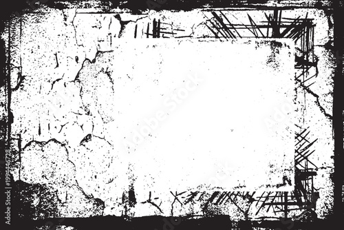 Distressed Black and White Grunge Frame Texture with Copy Space