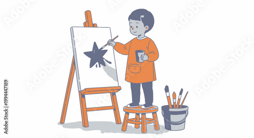 Child painting a star on easel illustration creative concept