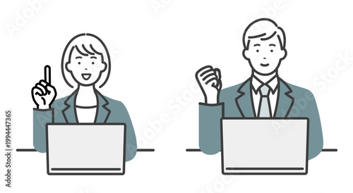 パソコンを操作する若いビジネスマンとビジネスウーマン