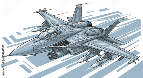 Modern jet fighter illustration with aerodynamic design and missile load
