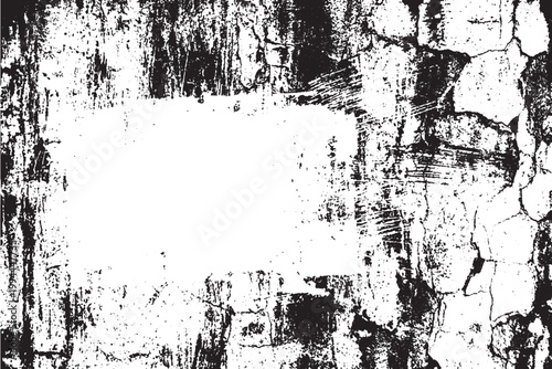 Grunge Black and White Cracked Wall Texture Frame with Distressed Urban Background
