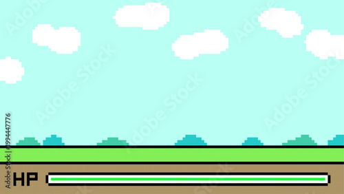 レトロゲーム風HPバー付き草原背景