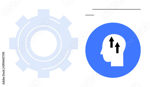 Cognitive growth concept. Depiction of the human mind ed by an icon with arrows progress and gear showing technology integration. Perfect for innovation, education, mental health, software