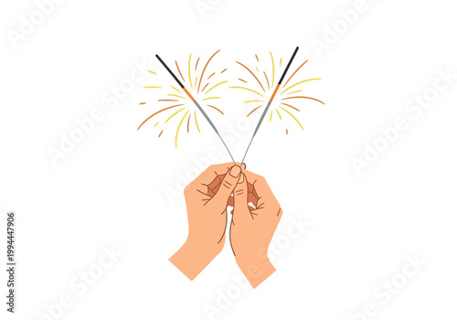 Hands holding colorful fireworks sparklers in celebration outdoors at night