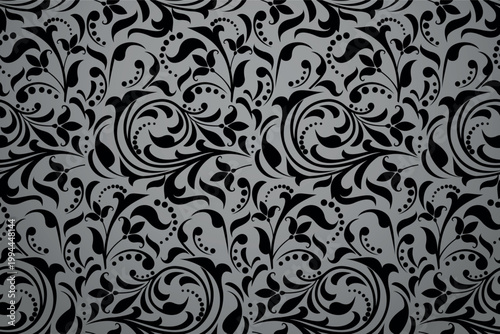Flower pattern. Seamless gray and black ornament. Graphic vector background