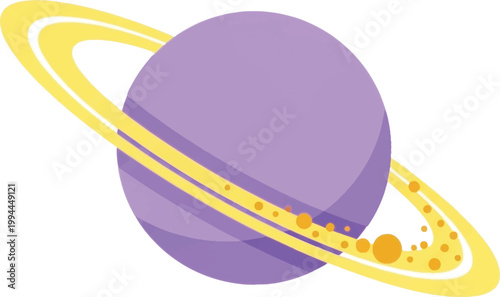 Saturn planet, purple, yellow rings, solar system, astronomy icons