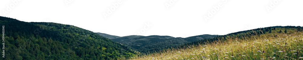 Fototapeta premium High resolution mountain panorama cut out on transparent background in png format