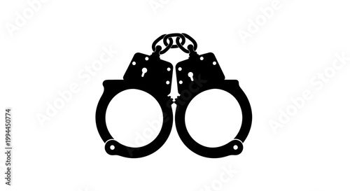 Silhouette of Handcuffs on White Background Depicting Law and Order.