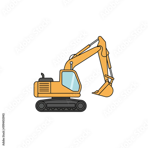 Yellow heavy duty excavator vector illustration for construction