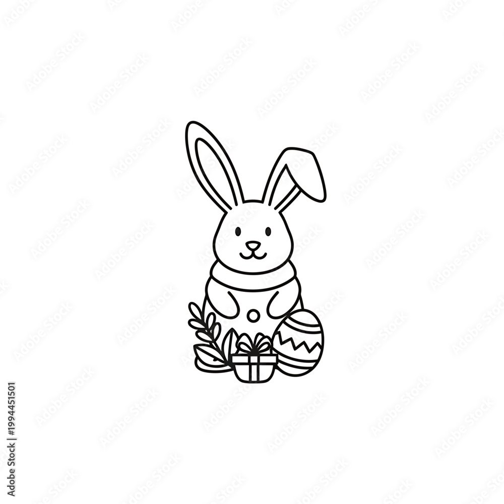 Fototapeta premium Minimalist Easter Rabbit Vector Drawing with Egg and Gift