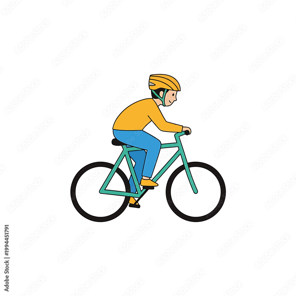 Fototapeta premium Young person riding a bicycle wearing a safety helmet vector art
