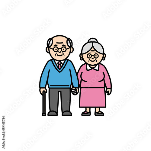 Senior Couple Holding Hands Vector Illustration