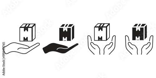 Package, parcel, box, delivery, distribution, import, export and return editable stroke outline flat icons