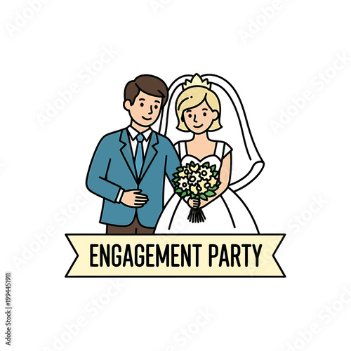 Happy bride and groom vector illustration for engagement party