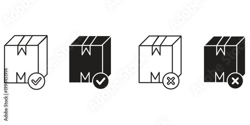 Package, parcel, box, delivery, distribution, import, export and return editable stroke outline flat icons