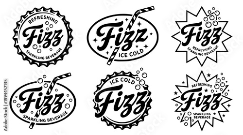 Collection of vintage style fizz sparkling beverage logo vector designs