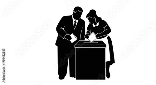 Silhouette of a Man and Woman Voting in Election Process.