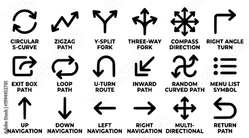 Set of black outline vector arrow symbols for user interfaces