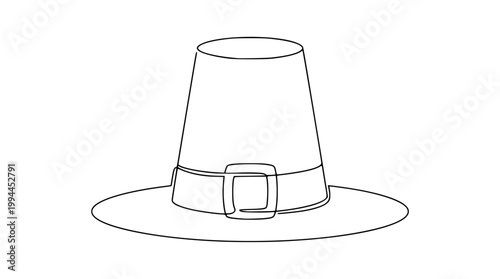 Minimalist single line drawing of a traditional pilgrim hat