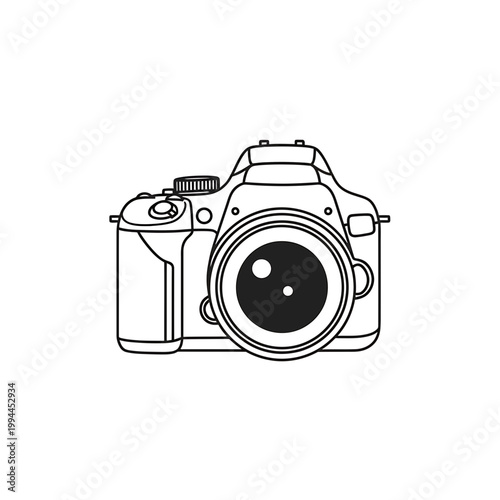 Modern Digital SLR Camera Line Art Illustration on White