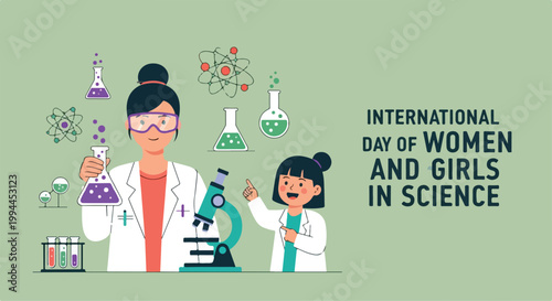 International Day of Women and Girls in Science illustration with scientist and girl