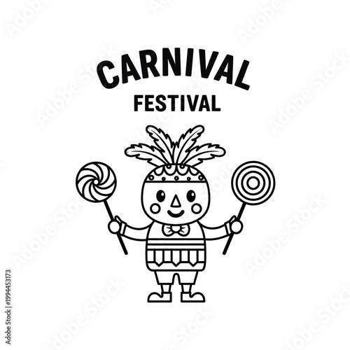 Carnival festival cute character coloring page vector illustration