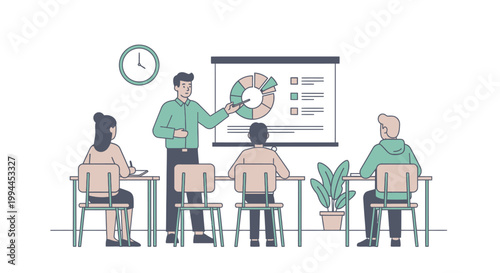 Instructor presenting data analysis to students in a classroom environment