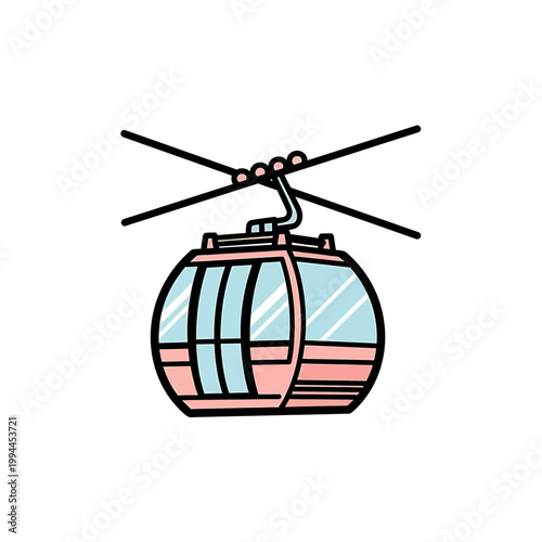 Pink mountain cable car gondola vector illustration