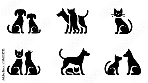 Dog and cat silhouettes set with silhouette domestic companion illustration minimalist collection friendship