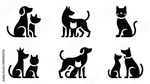 Dog and cat companion silhouettes with silhouette companion friendship domestic illustration minimalist collection