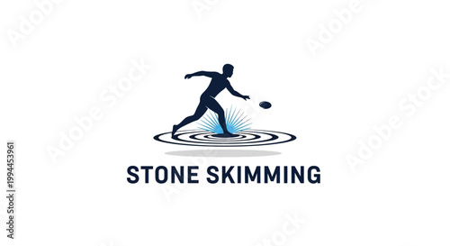 Silhouette of a Person Skimming a Stone Across Water Surface.