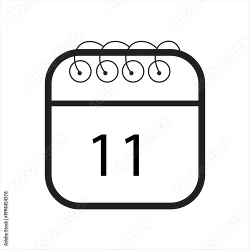 Collection of calendar icons with hand-drawn marking design. Flat vectorized calendar icon with a specific day marked, day 11