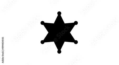 Silhouette of a Six-Pointed Sheriffs Star Badge Isolated on White.