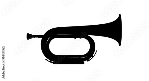 Silhouette of a Trumpet on White Background, Musical Instrument.