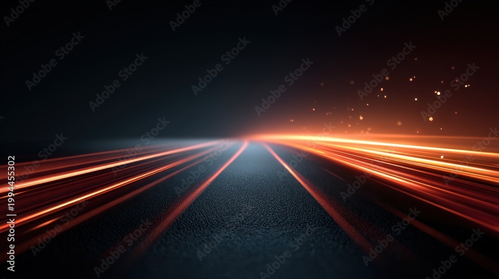 Obraz premium Abstract light trails creating a dynamic scene with glowing elements on a dark surface showcasing motion and energy in a vivid composition