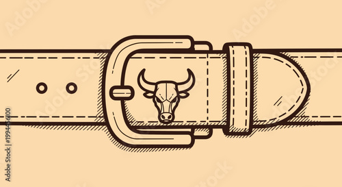 Western Leather Belt with Bull Head Buckle Illustration