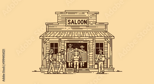 Vintage Wild West Saloon Entrance Line Art Vector