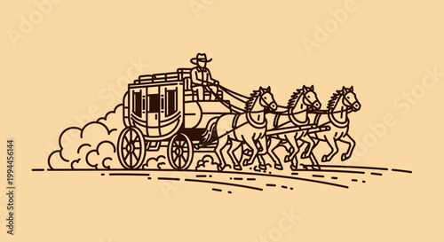 Wild West Stagecoach Illustration with Horses and Driver