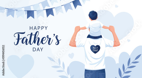 Celebrating father's day a loving son carried on his father's shoulders